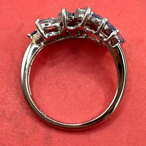 Glamorous Blue Topaz Purple Amethyst Sterling Silver Cocktail Gems Ring Size 8 - Picture 2 of 12
